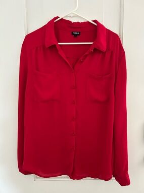 torrid Bright Red Button-Front Long Sleeve Shirt